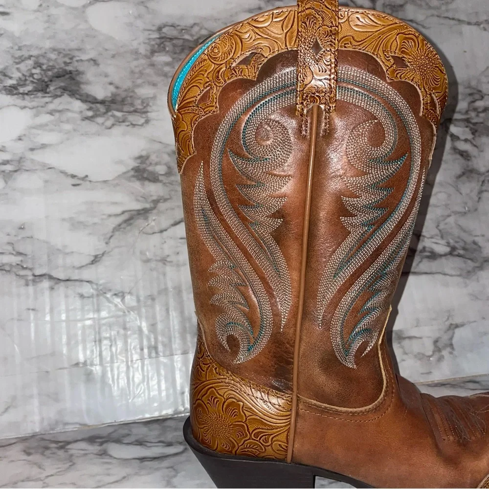 Ariat Turquoise and Tan Leather Western Boots - Picture 7 of 14